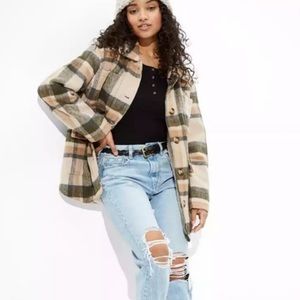 American Eagle Plaid Shacket Sherpa lined XS